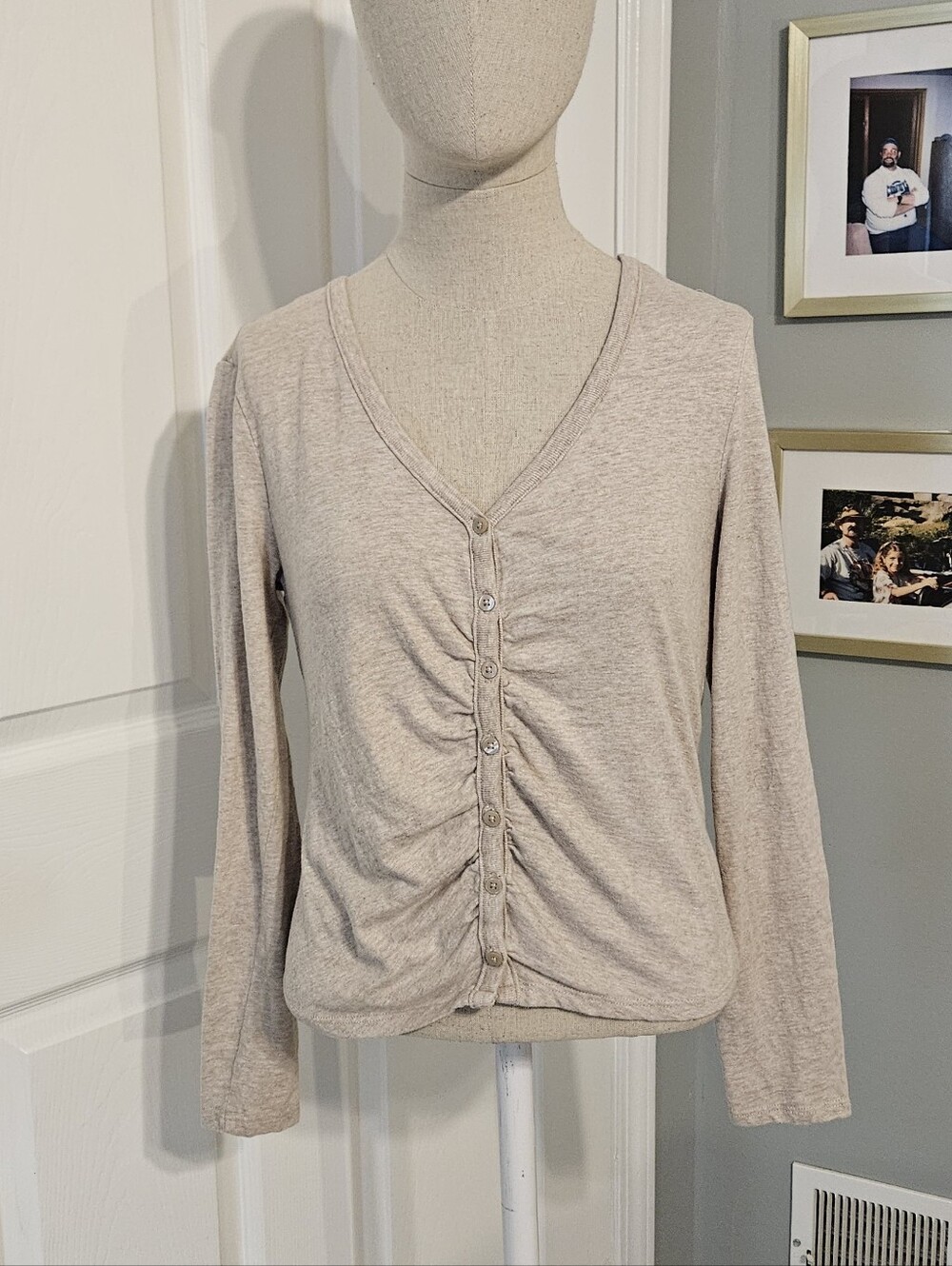 a.n.a Beige Ruched Long Sleeve Cardigan